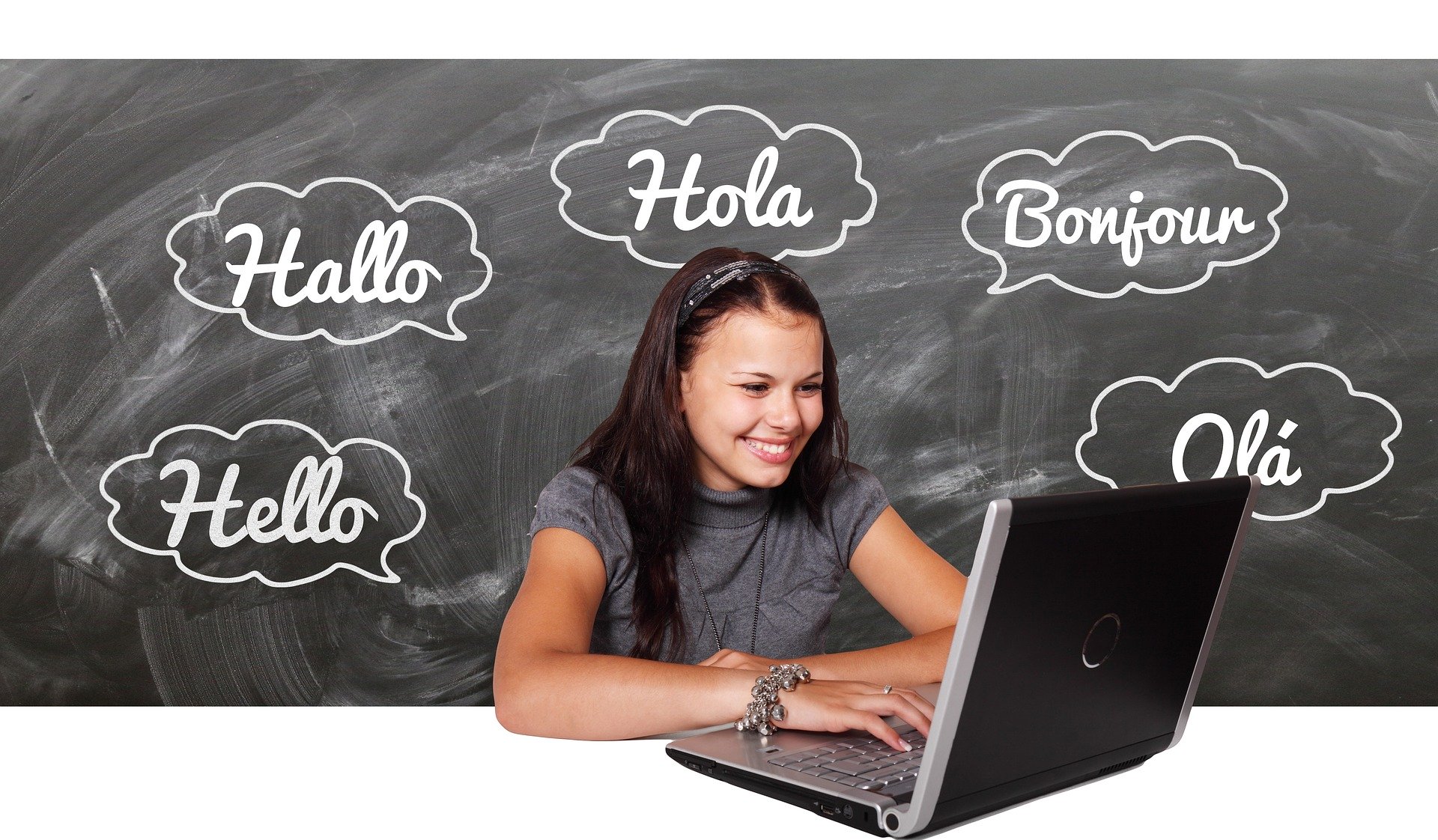 Student learn different languages in laptop